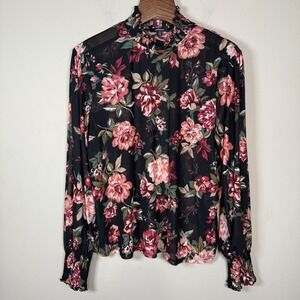 Ambiance Floral Mock Neck Sheer L/S Sheer Blouse Size 2X Whimsigoth